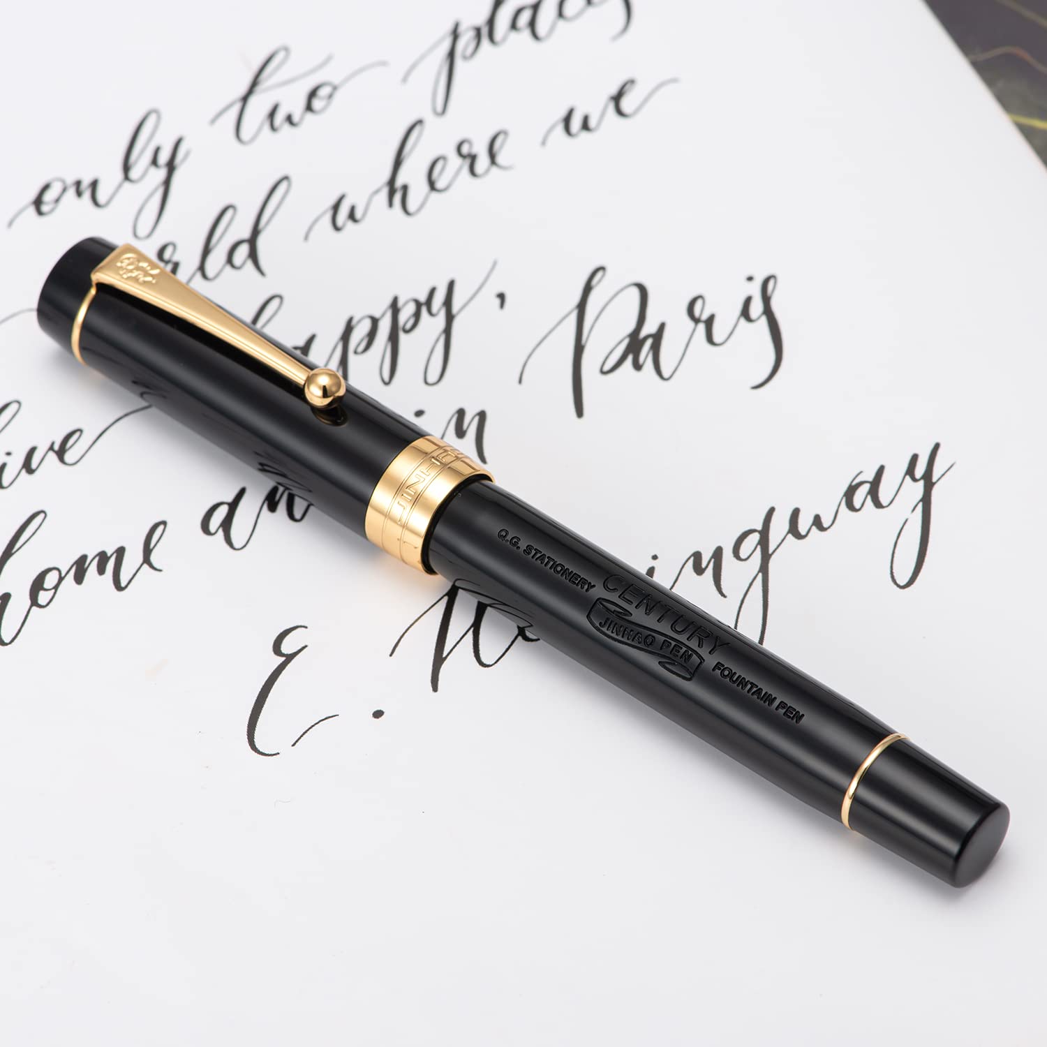 Jinhao 100 Fountain Pen Celluloid Classic Style, #6 Nib Smooth Writing Instrument with Refillable Converter and Pen Case Set - Image 5