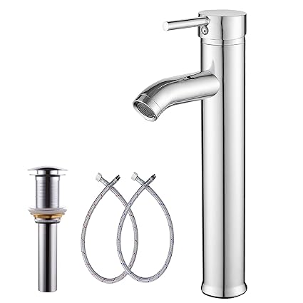 Bathroom Faucet Chrome GGStudy Single Handle One Hole Tall Body Bathroom Vessel Sink Faucet Bathroom Vanity Faucet with Drain Assembly