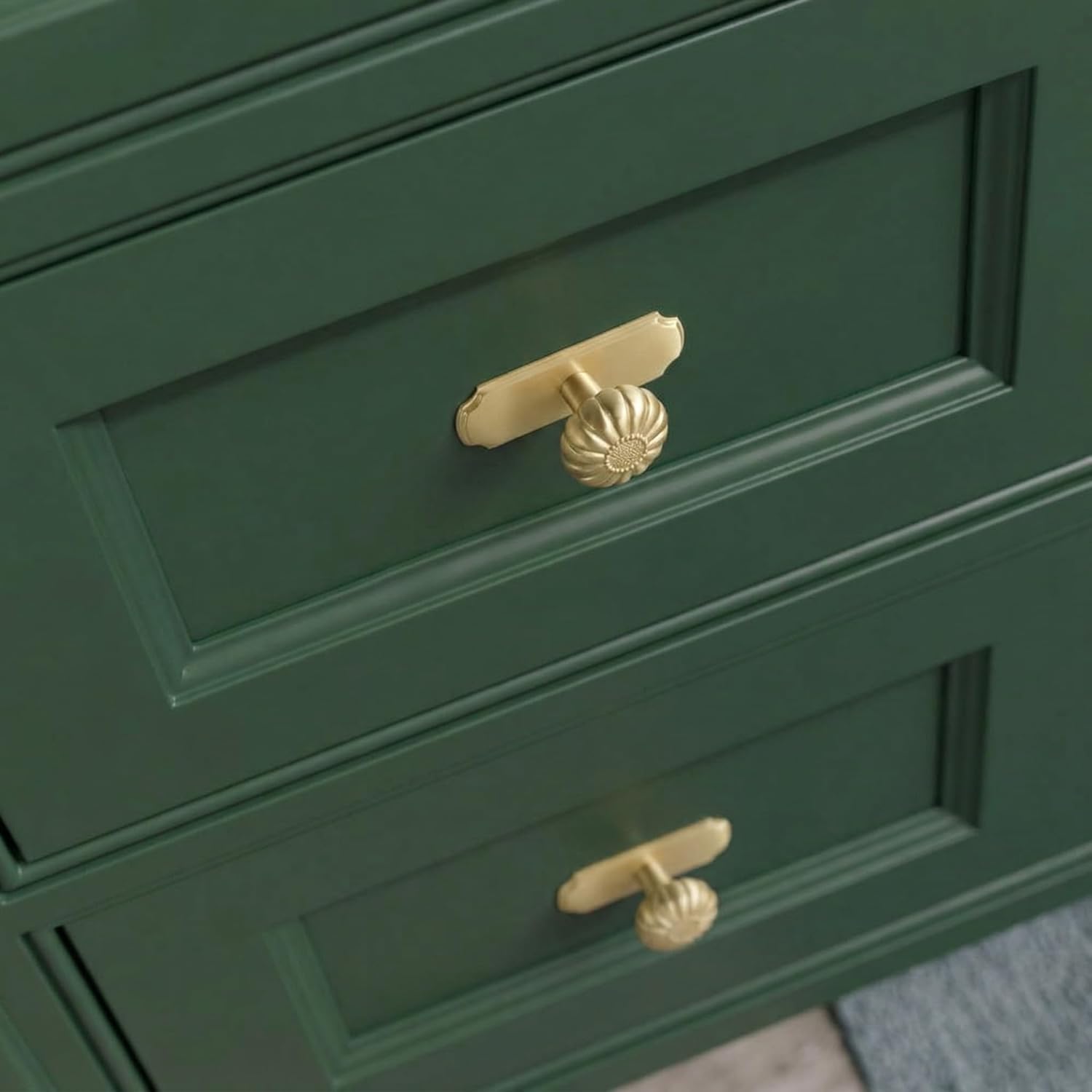 Solid Brass Cabinet Knob with Backplate, Brushed Brass Pumpkin Drawer Pull for Kitchen, Bathroom Handle, 2 Pack