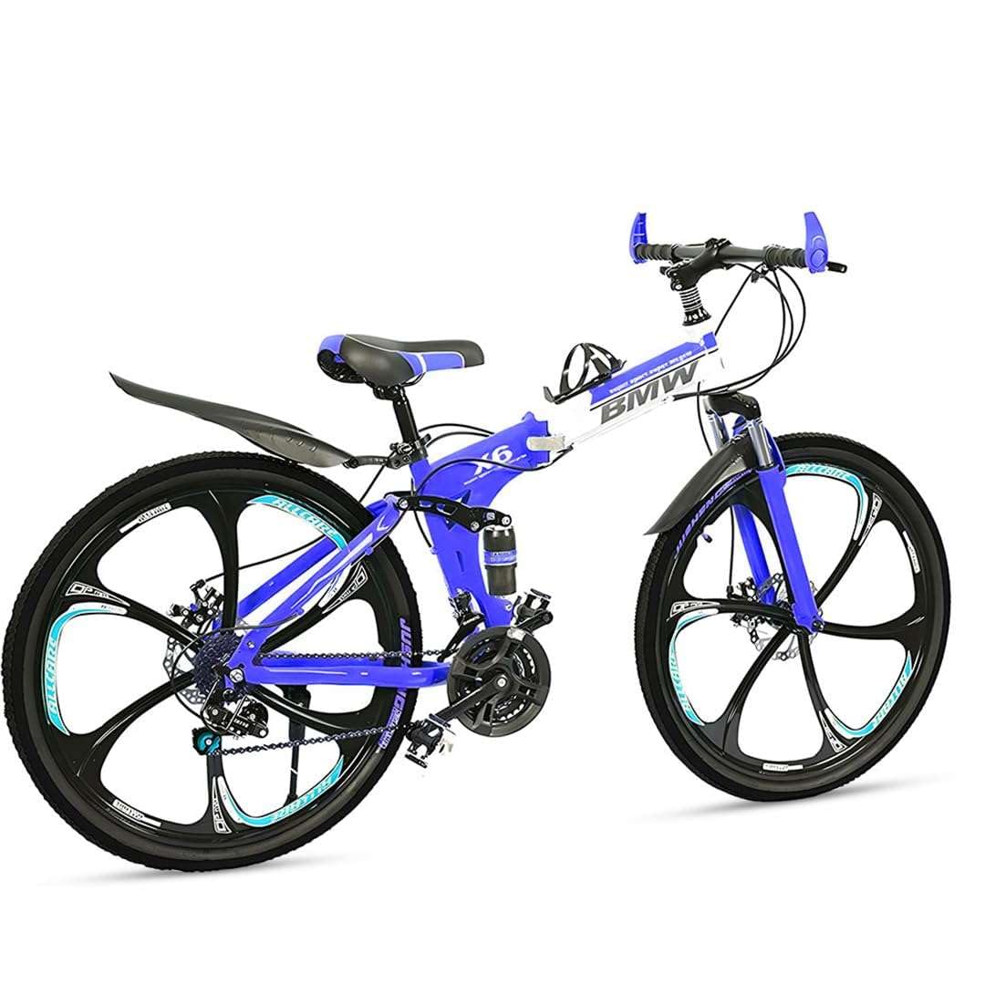 HYDRAM B.M.W Foldable Mountain Bicycle for Unisex, 21 Speed Gear Dual Disc Break High Carbon Steel Frame with 26 Inch 6 Spokes Wheel Cycle | Ideal for Unisex Adults