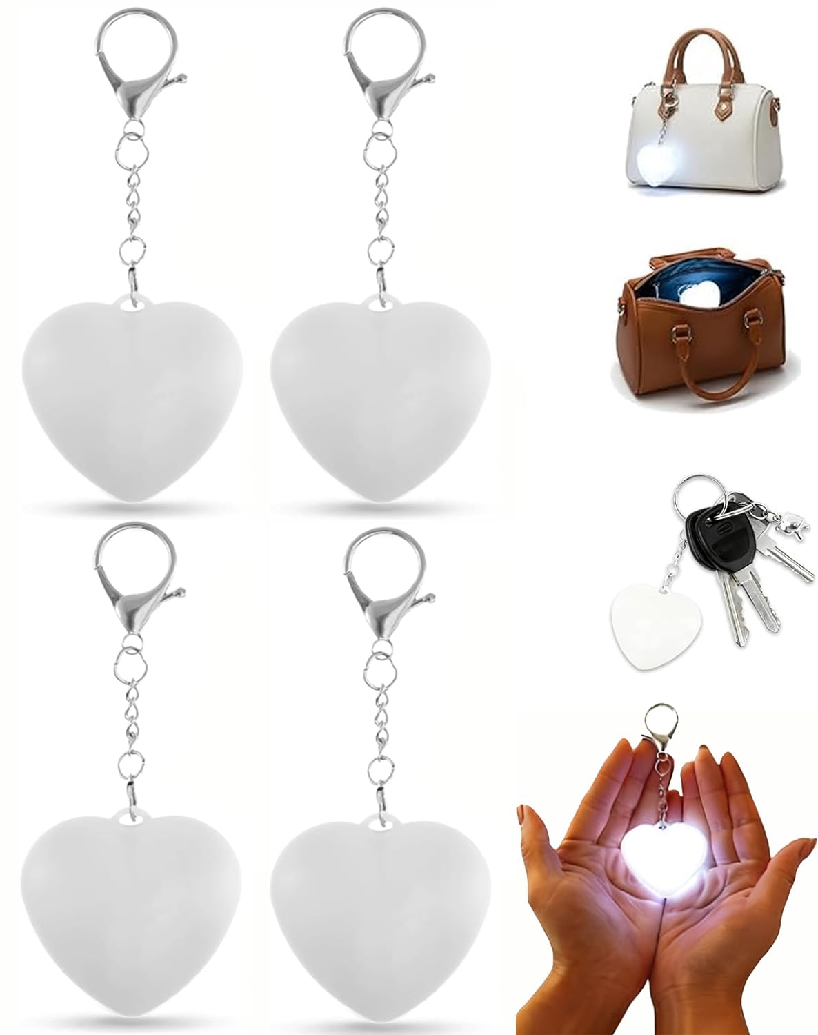 HiGropcore Purse Light for Inside, Wallet Tote Bag Touch Sensing Light, LED Touch Activated Automatic Sensor Handbag, Heart Shaped Purse Lamp for Women (White Love*4) — image 1