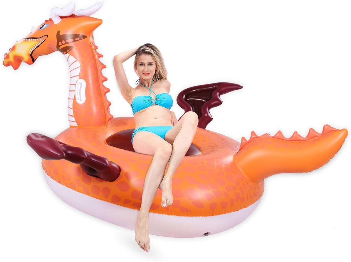 Funny Pool Floats, CMYK Giant Pool Float for Adults & Kids with 2 Fast Valves, 0.3mm Durable Large Rideable Blow Up Pool Floats for Swimming Pool, Fun Animal Party Pool Inflatables Floatie for Adults