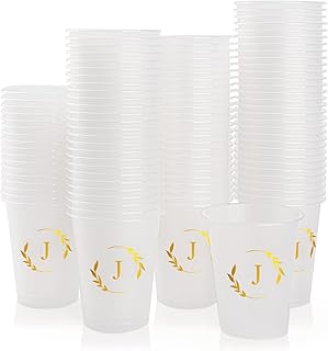 100 Monogrammed Cups Disposable Initial Plastic Cup 12 oz Wedding Personalized Cup for Wedding