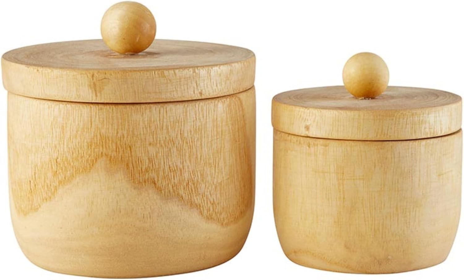 47th & Main Decorative Pot With Lid Wooden Storage Container, Set of 2, Light