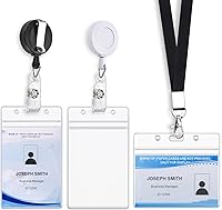 Vista 1 de Mcyye 3 Pack Id Card Name Badge Holders Retractable Clip, Premium Badge Reel with 24 inches Pull Cord, Vertical & Horizontal Clear Id Card Protector
