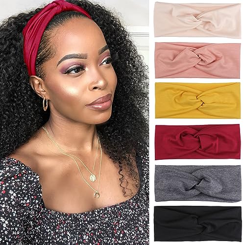 Kachanaa 6 Pcs Non-Slip Headbands for Women,Boho Hair Bands Soft Cross Elastic Head Bands Hair Accessories,Wear for Yoga Working Out Travel or Running