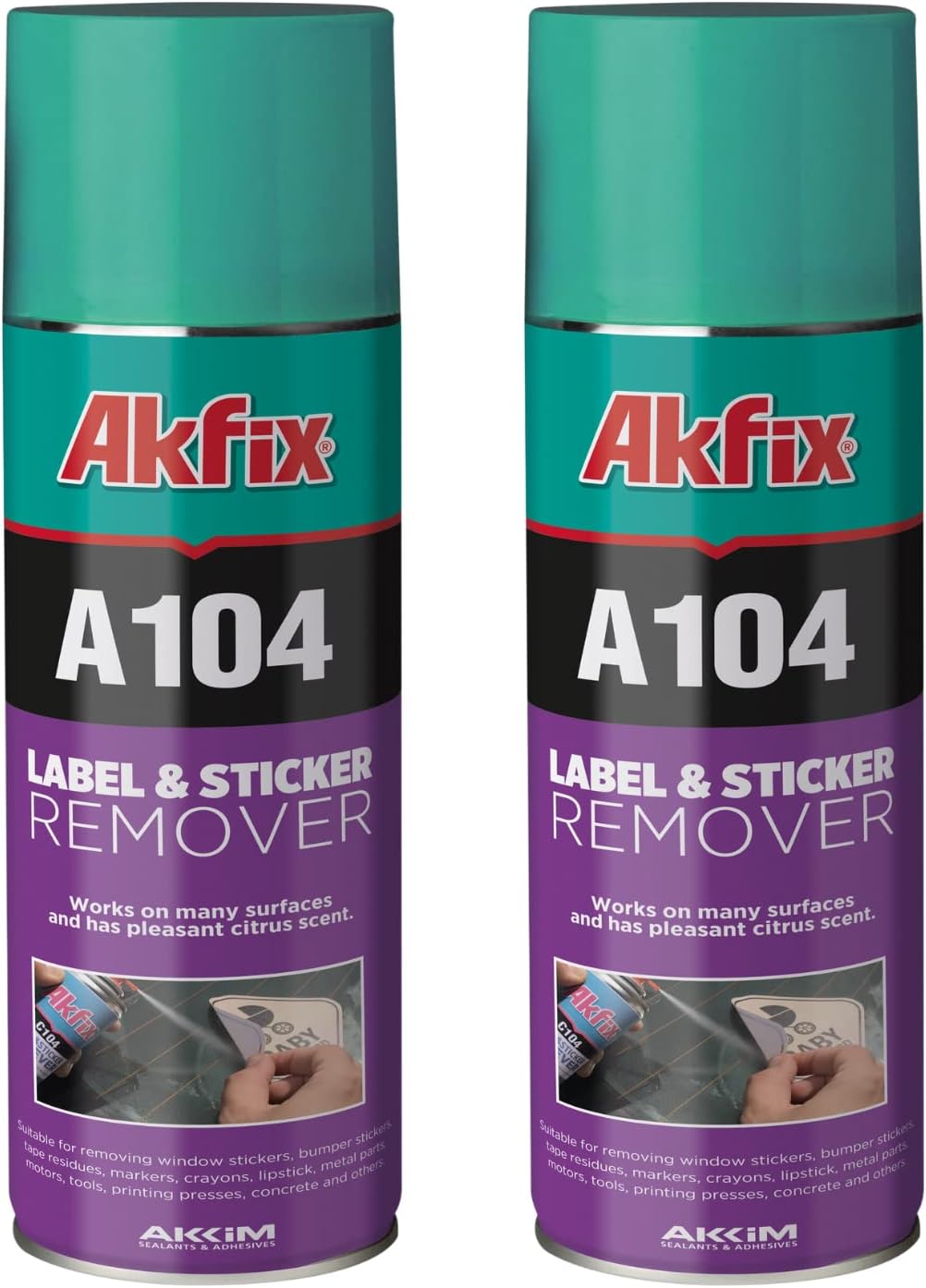 Akfix A104 Sticker Remover Spray - Cleaning Labels on Wood, Glass & Plastic - Safe Decal Remover for Tape, Residue, Gum and Stain Marker, Glue Eraser with Citrus Oil Spray | 6.7 Oz. 2 Pack