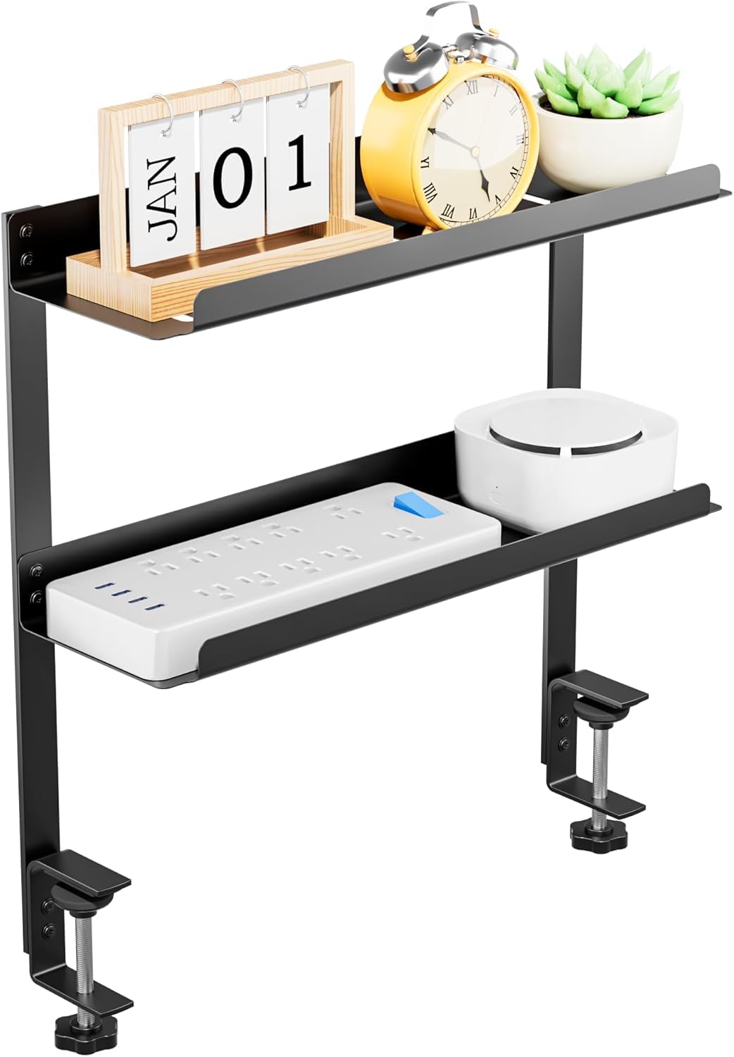 Under Desk Cable Management Double Tray, Metal Mesh Cord Organizer with U Clamp Mount, Adjustable Hole Cable Tray with Wire Management, Cable Raceway for Home Office Standing Desk (Double Tray)-picture-18