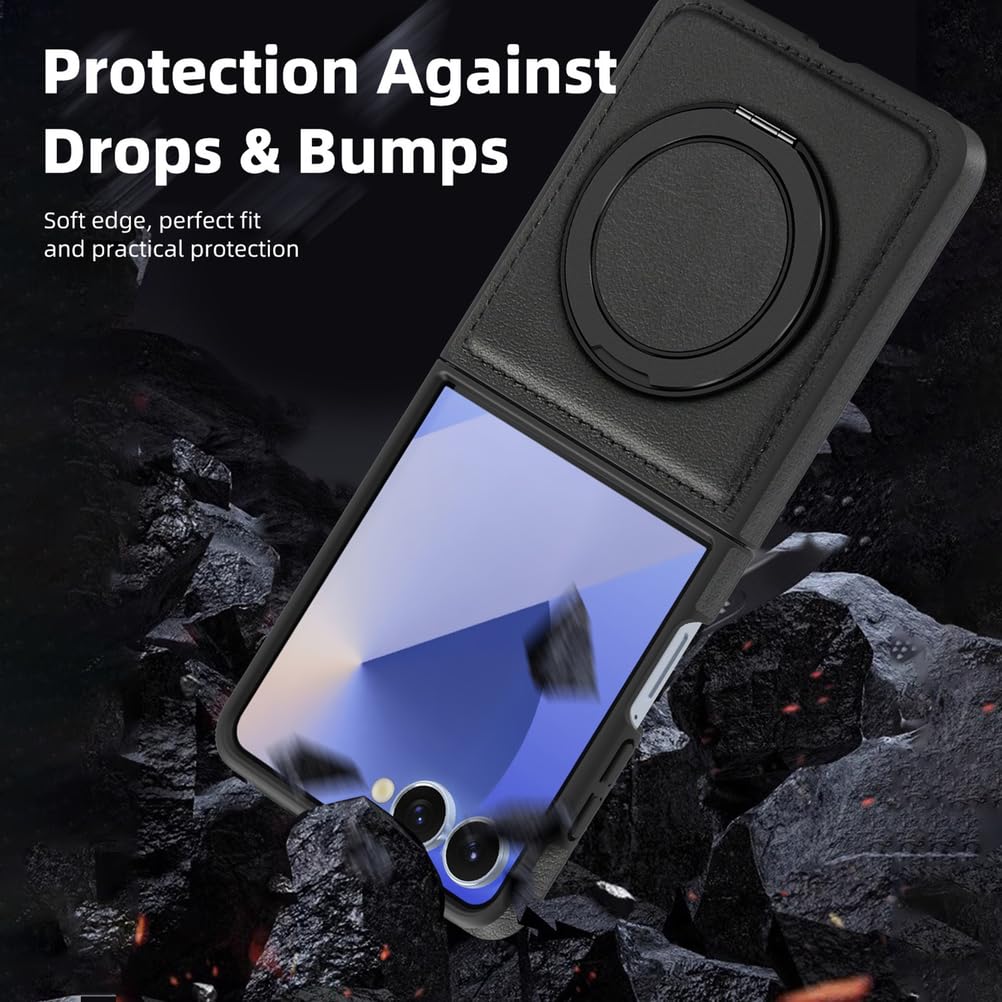 Magnética Carcasa para Samsung Galaxy Z Flip 7, Soporte de Anillo Piel Caso Ultrafina Admite Carga Inalámbrica Funda de Móvil Anti-caída,Latón,Fold 7