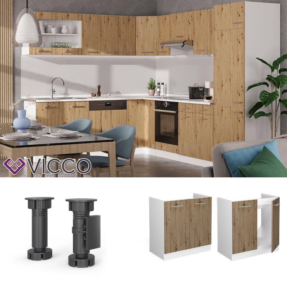 Vicco Armario bajo para Fregadero R-Line, Roble Artesanal, 80 cm