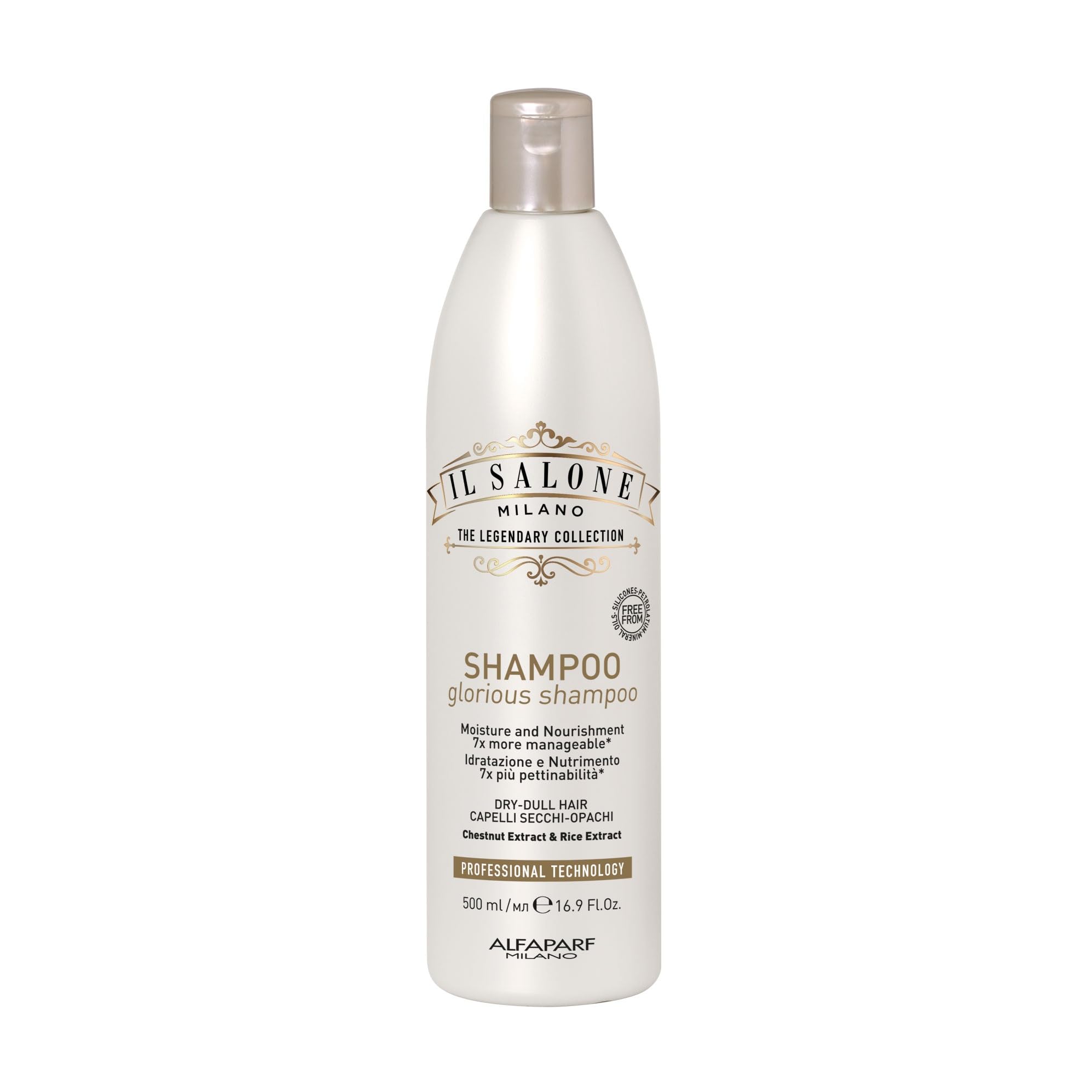 Il Salone Milano Glorious Moisturizing Shampoo for Dry Hair - Adds Shine and Softness to Dull Hair - Repairs and Protects - Professional Hydrating Shampoo - Made in Italy - Vegan (16.9 oz / 500ml)