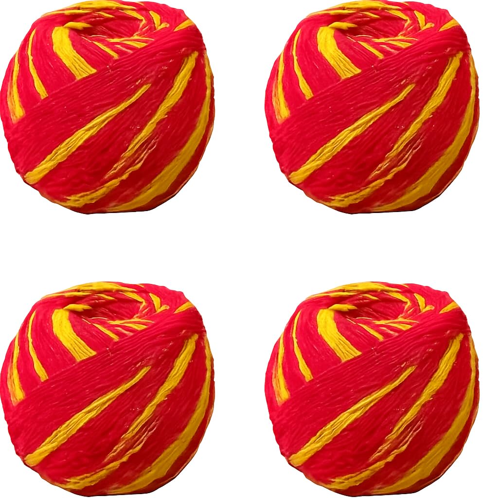 4 x Handmade Mauli, Kalawa, Sacred Moli, Religious Cotton Thread, Pooja Dhaaga, Wrist Roll, Laccha, Pure Raksha Sutra, Rakhi, Organic Mouli Dhaga for Pujan, Havan, Worship, Diwali, Festival by ATCUSA