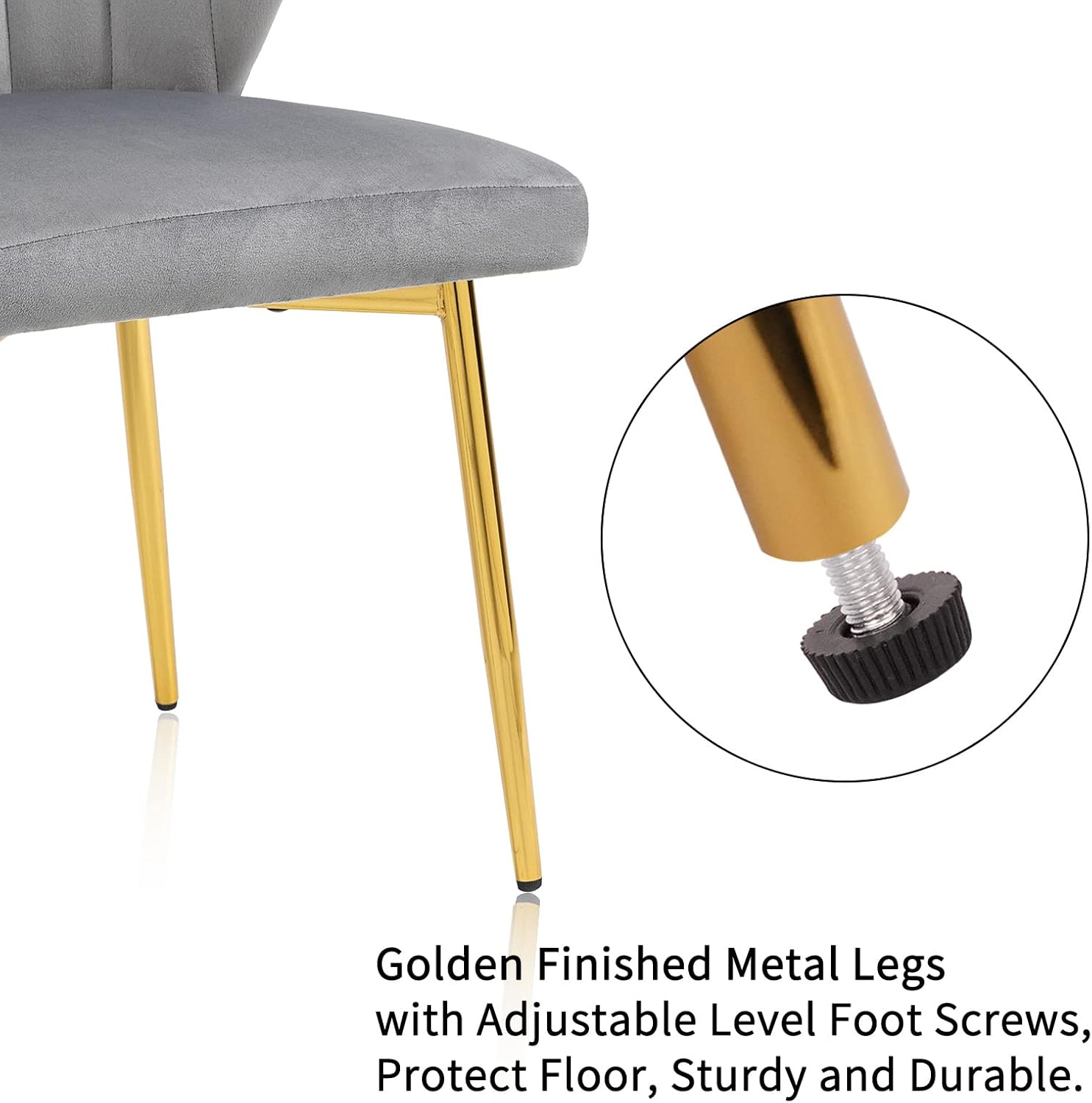 ANOUR Modern Dining Chiars Set of 4,Velvet Kitchen Chairs,Upholstered Side Chair with Golden Metal Legs,Small Accent Chairs for Dining Room Living Room Kitchen Vanity(Grey)