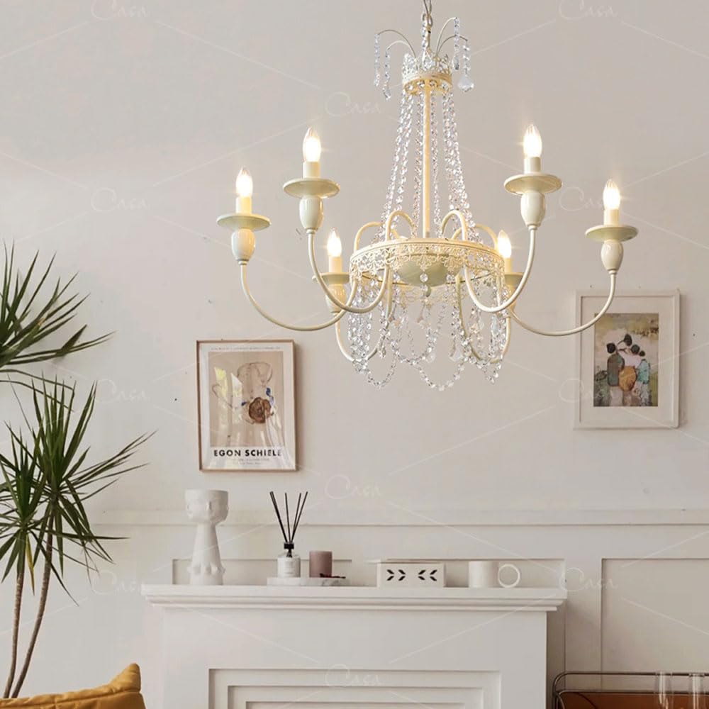 Kryształowe francuskie SXSHEYS do sypialni duży uchwyt vintage kuchnia lampa sufitowa z połowy wieku salon gotycki z kremowym stylem 6-lampa wisząca oprawa oświetleniowa jadalnia