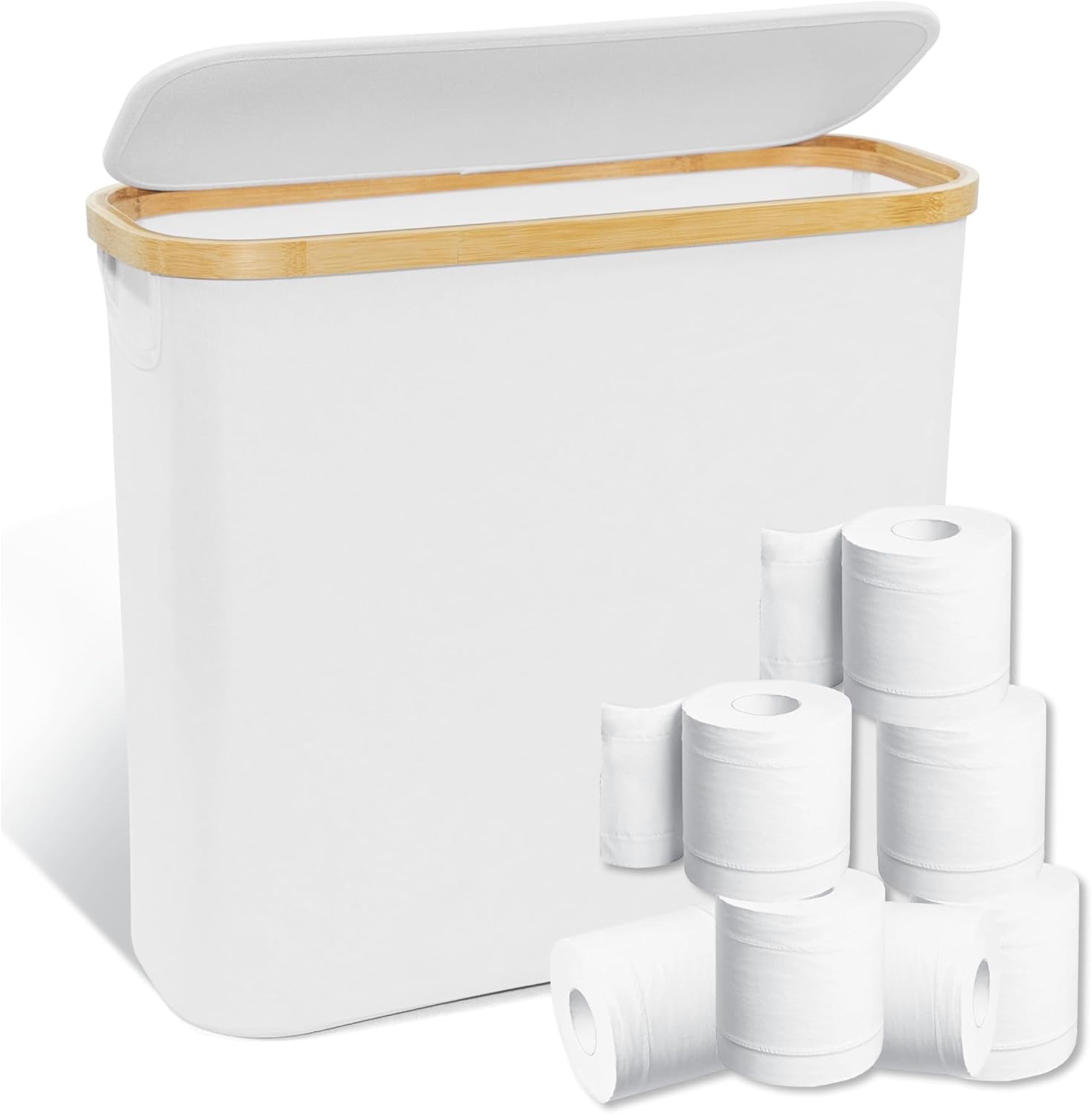 Toilet Paper Storage with Lid Holds Up to 9-12 Rolls Sturdy Construction and Waterproof White
