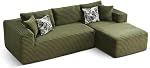SAMERY 108" Modular Sectional Sofa, Cloud Sofa Boneless Couch with Deep Seat, Wide Armrest, Memory Foam, Corduroy L Shaped Cloud Sectional Couch for Living Room Bedroom, No Assembly Required (Green) | Flexible Layout, Deep Seats, Soft Corduroy Fabric