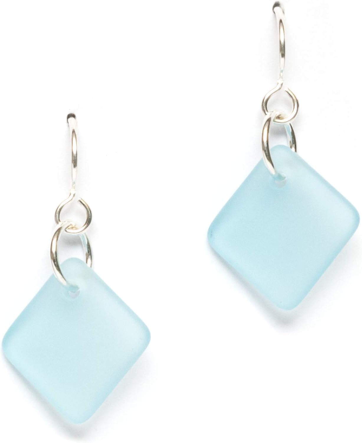 Sea Glass Delicate Diamond Earrings, Sterling Silver Dangle Beach Glass Handmade Earrings, Women's Jewelry, Made in the USA