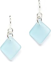 Vista 12 de Delicate Diamond Sea Glass Earrings, Beach Glass Earrings for Women by EcoSeaCo, using sustainable, recycled and repurposed material. Handmade