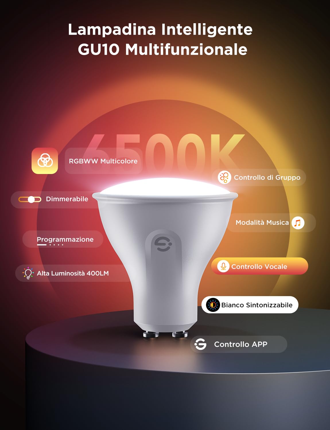 Govee Lampadine WiFi Intelligente GU10, Lampadina LED Smart RGBWW WiFi e Bluetooth, Compatibile con Alexa e Google Assistant, 400LM Dimmerabile 16 Milioni di Colori Sincronizzazione Musicale, 4 Pezzi | Bluetooth, Compatibile con Alexa e Google Assistant,