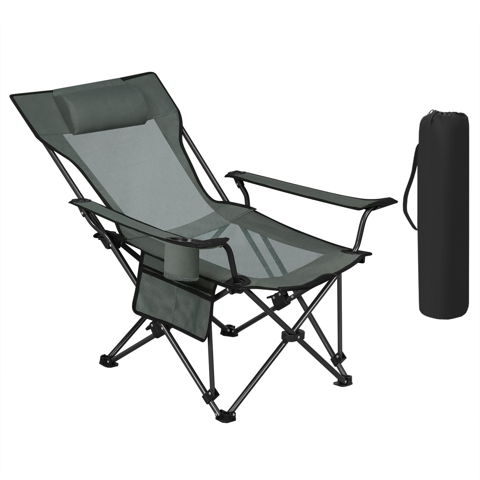 WOLTU Silla Plegable, Silla Reclinable Camping, Respaldo Ajustable, Tumbona Plegable, Silla Portátil Ligera para Pesca, Jardín, Playa, Carga de 150 kg, Gris, CPS8163gr