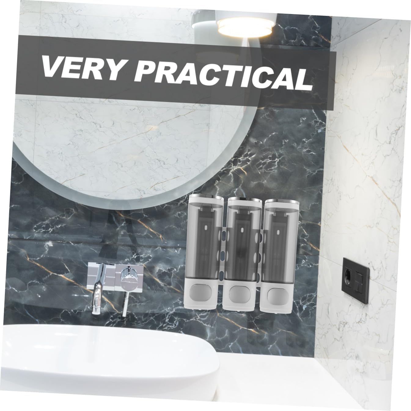 Wall Mounted 3-Chamber Manual Soap Dispenser with Electroplated White Finish, Shower Shampoo and Conditioner Holder for Bathroom Use