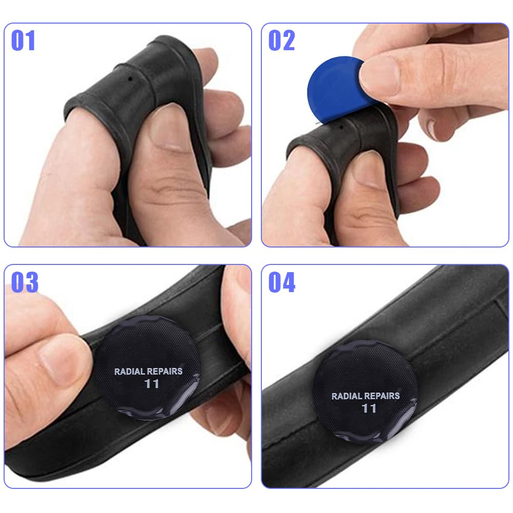 Parches de Reparación de Neumáticos 43mm en Frío 120 Pzas | Accesorios de Reparación Rápida con Parches de Goma para Tubo Interior de Coche Bicicleta y Moto