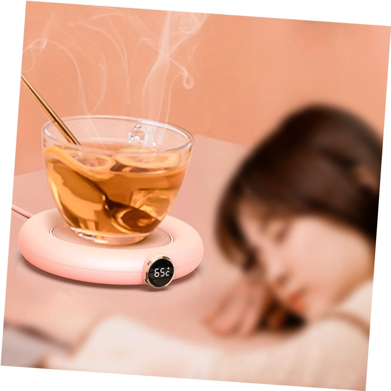 SOLUSTRE USB Coffee Mug Warmer Mat Level Temperature Control Auto Shut-Off Safety Feature Pink Insulation Cup Heater for Office Home Dorm Travel Beverage Heating