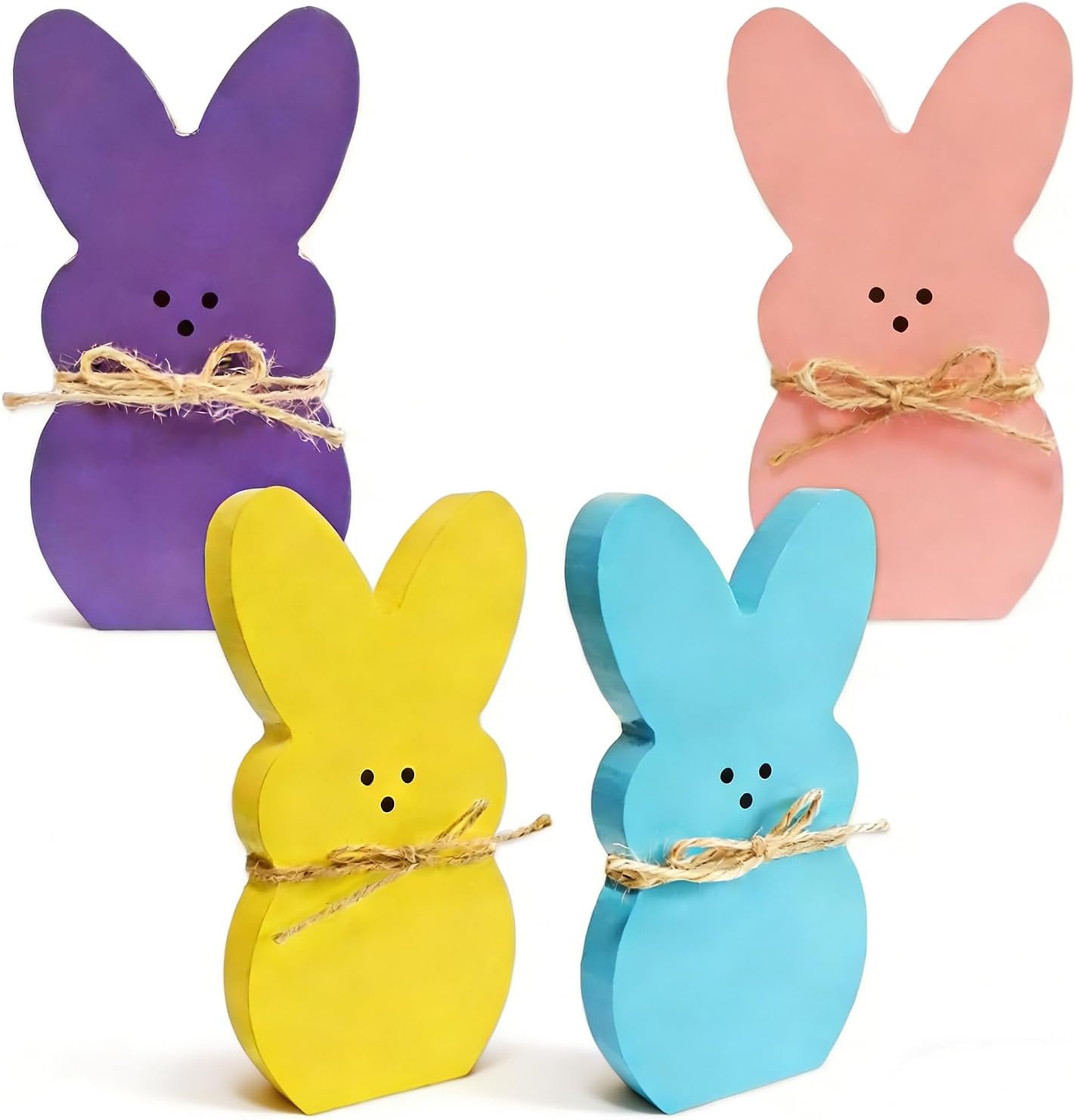 Easter Decor Wooden Bunny Set, 4 Pcs Bunny Table Decorations for Home, Freestanding Wooden Easter Rabbit for Tiered Tray, Mantel & Seasonal Home Decor