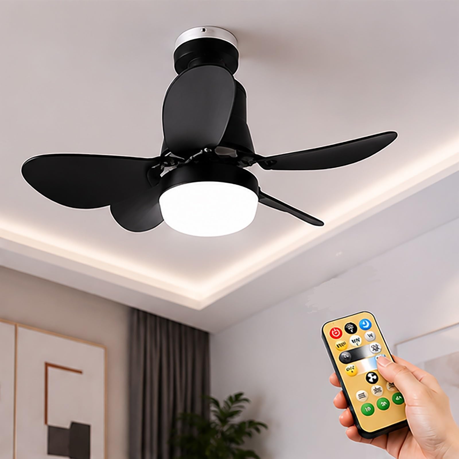 CHNNIjidser Ceiling Fan Light,E27 Fan Lights with Remote Control,30W/40W LED Ceiling Fans Dimmable,3 Speeds 3 Colors,Ceilings Fan Light for Bedroom, Kitchen, Bathroom,No Base (E27-30W-Black)