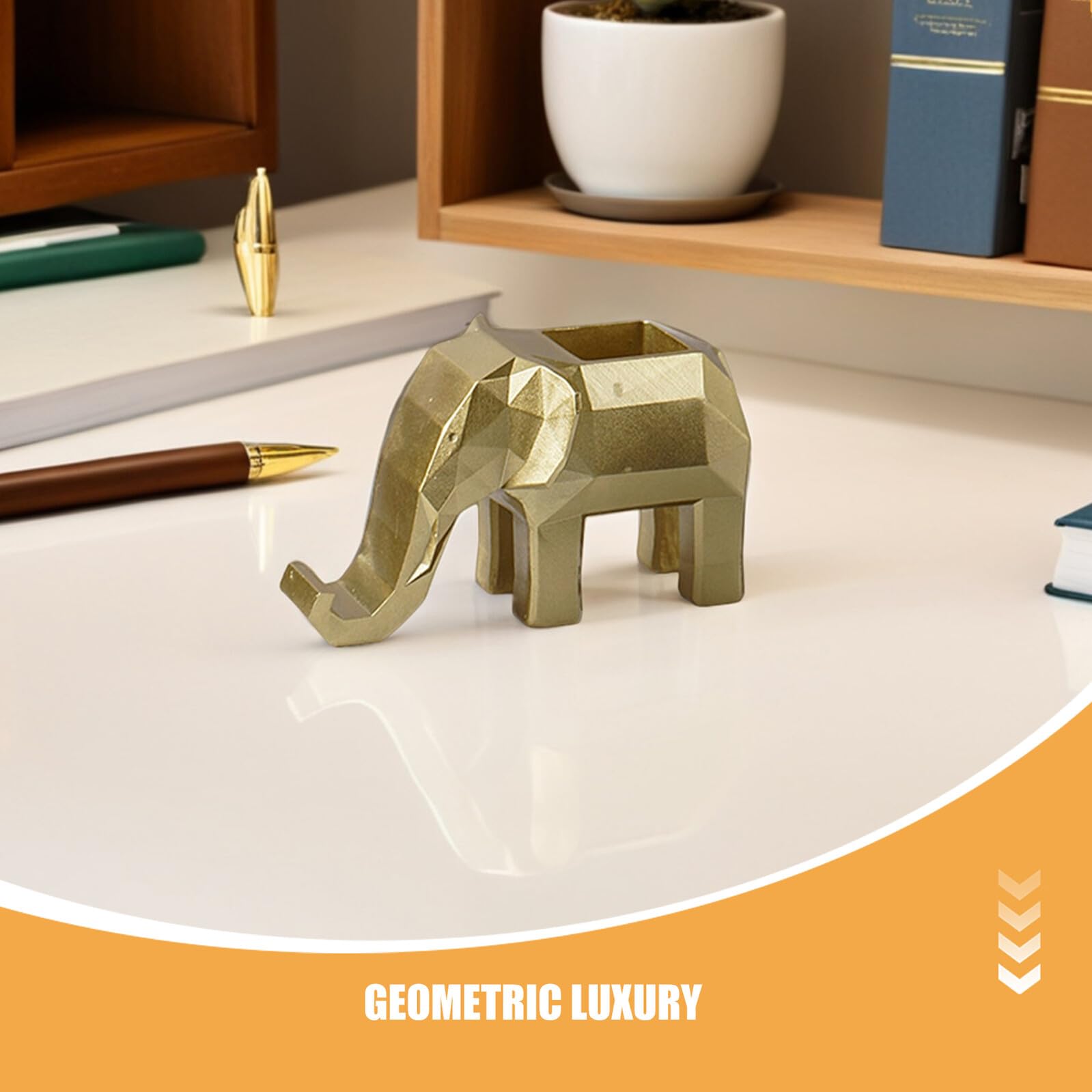Porta Matite a Forma di Animale Geometrico in Resina Oro con Supporto | Organizer da Scrivania, Spazio Capiente per Penne e Pennelli Cosmetici, per Ufficio e Casa