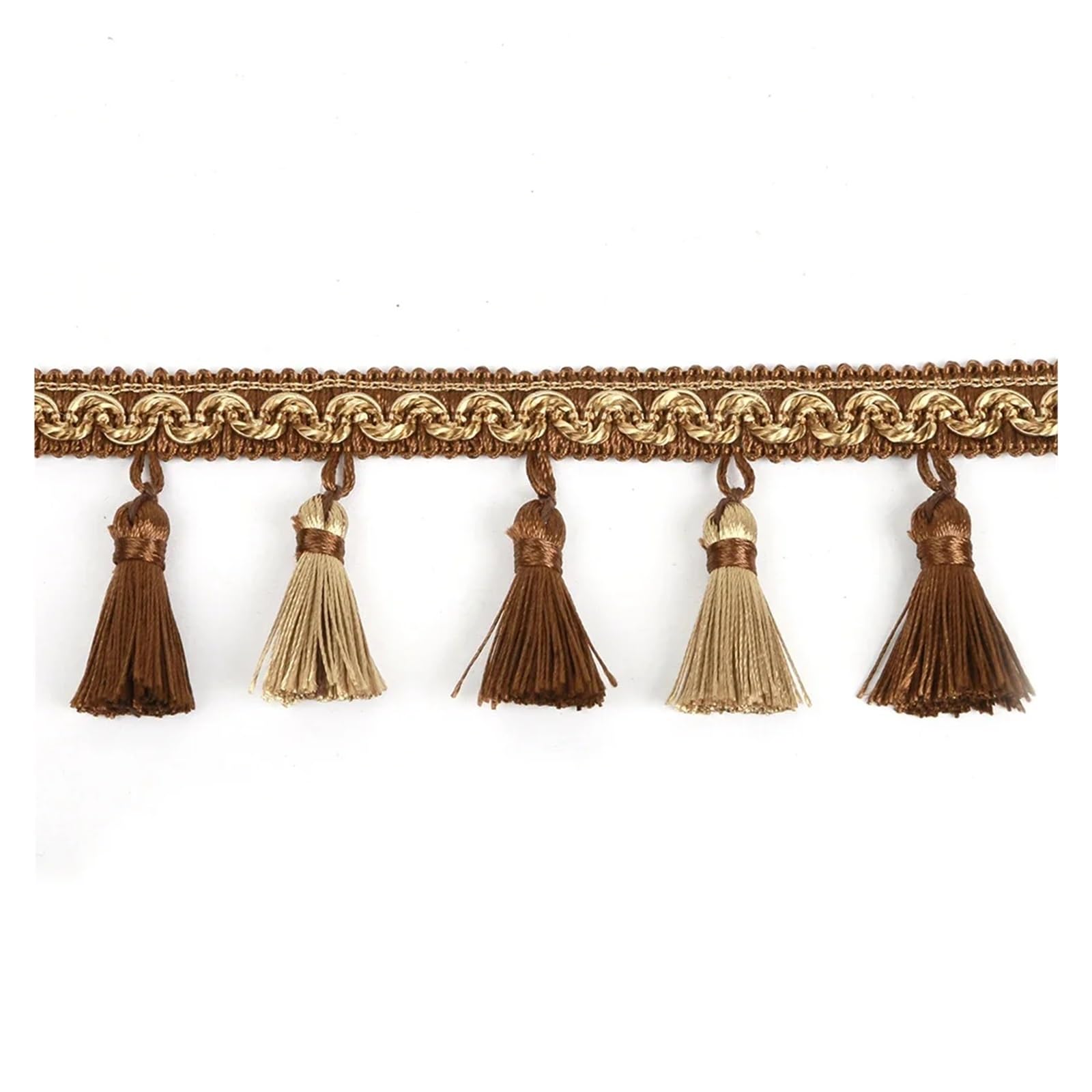 Lot de 6 m de rideau à franges en dentelle - 9 cm de large - Couleur café et doré - Décoration de vêtements - DIY - Couture - Tissu - Perles - Pompons en dentelle