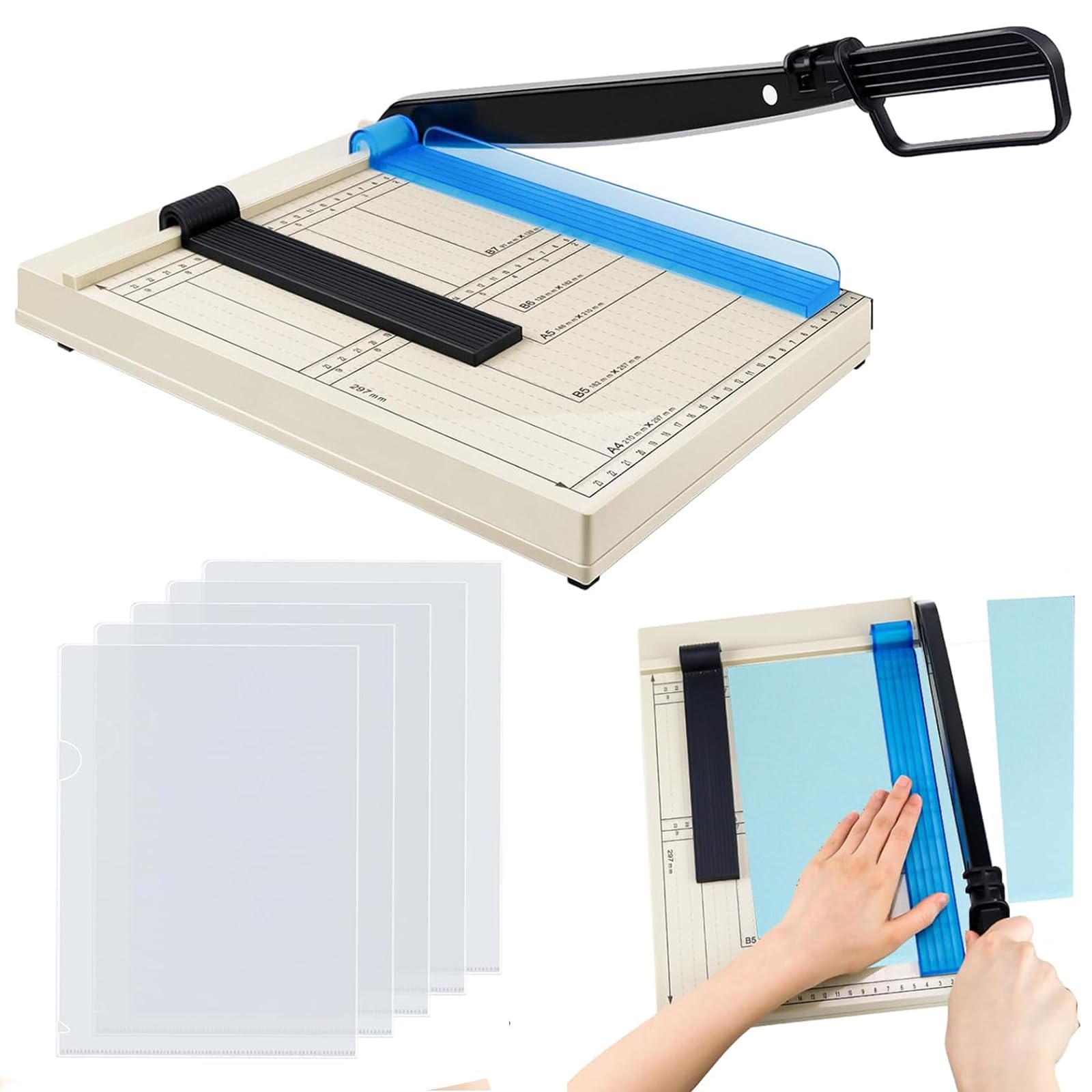Papierschneidemaschine A4, Hebelschneider für B5, A5, B6, B7, Hebelschneider, Papierschneider mit 5 Ordnern, für Fotos, Leder und Dünne Bleche