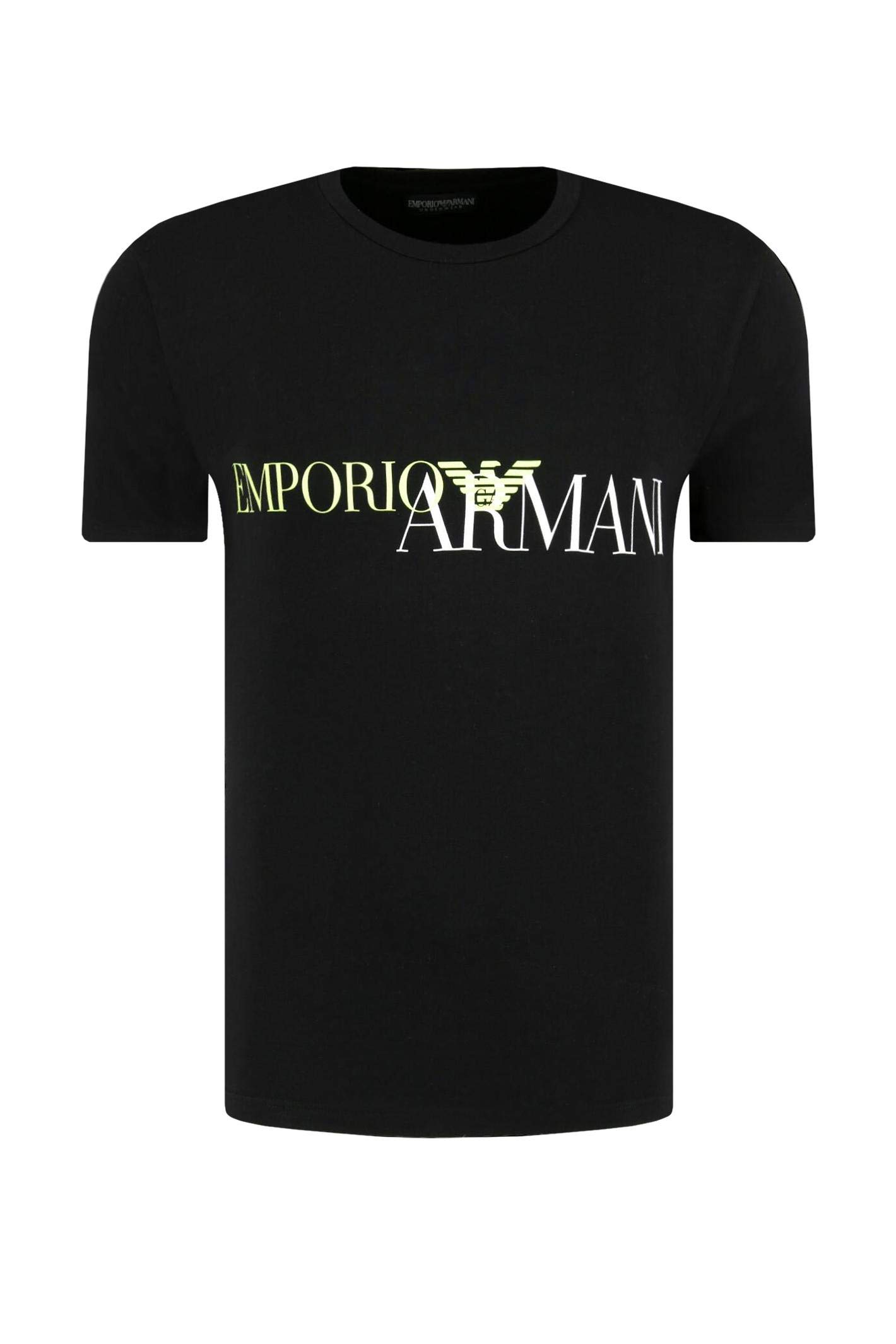 Emporio Armani - Maglietta da Uomo, con Scollo Rotondo, a Maniche Corte, Codice dell’Articolo: 111035 0A516 Nero/logo giallo XL