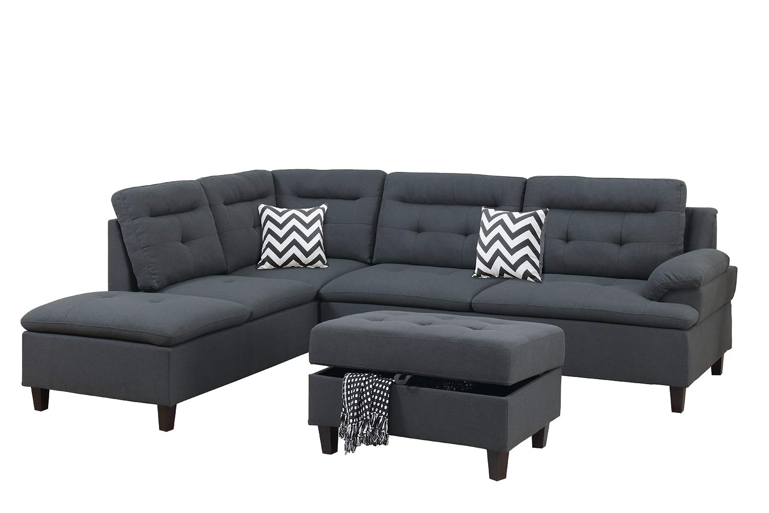 Bobkona Poundex Zane 3-Pcs Sectional Set, Charcoal