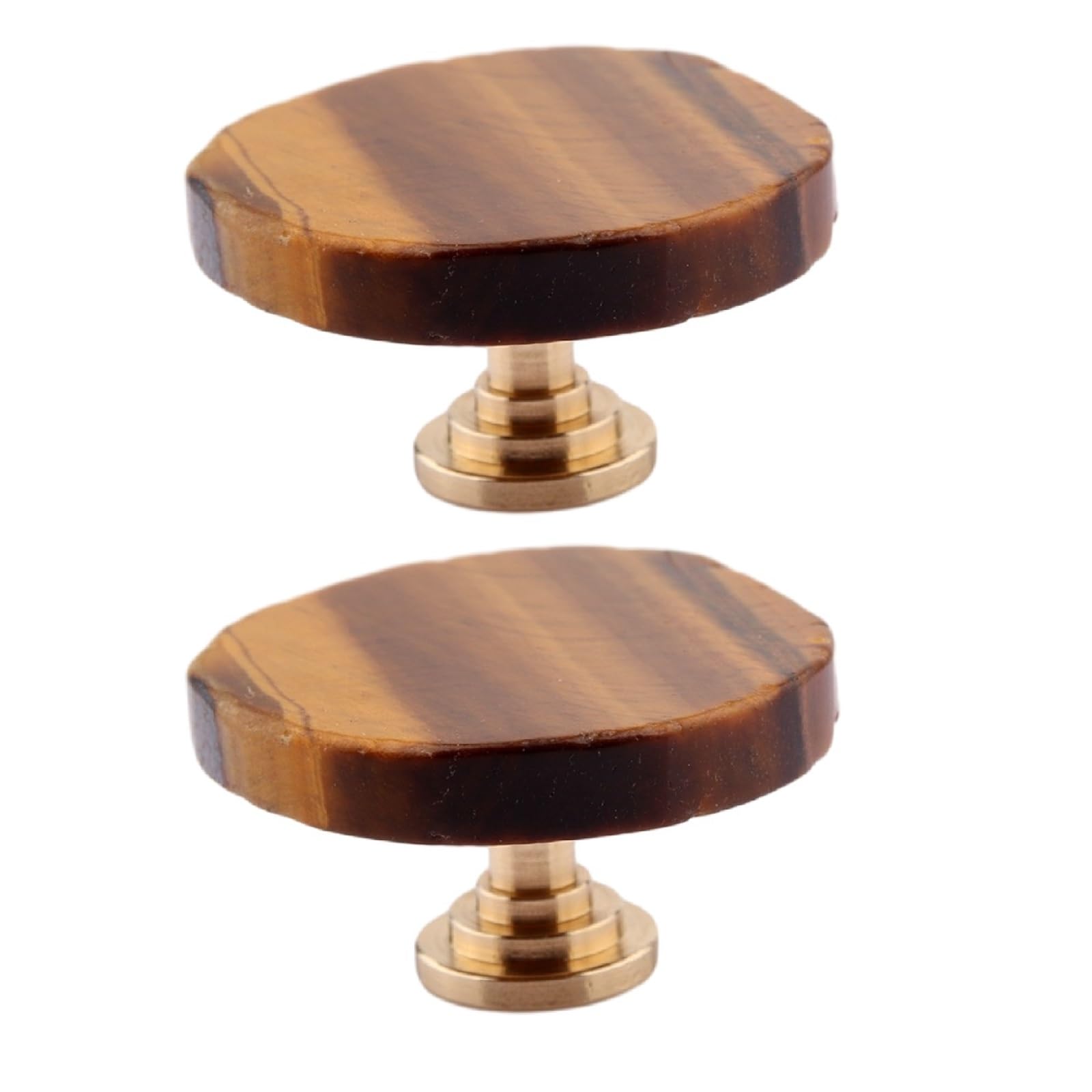 Kfgisd Tiger Eye Stone Disc 2Pcs Furniture Drawer Handles And Knobs,Furniture Handles Natural Crystal Piece Brass Single Hole,Crystal Handles(Tiger Eye Stone Disc)