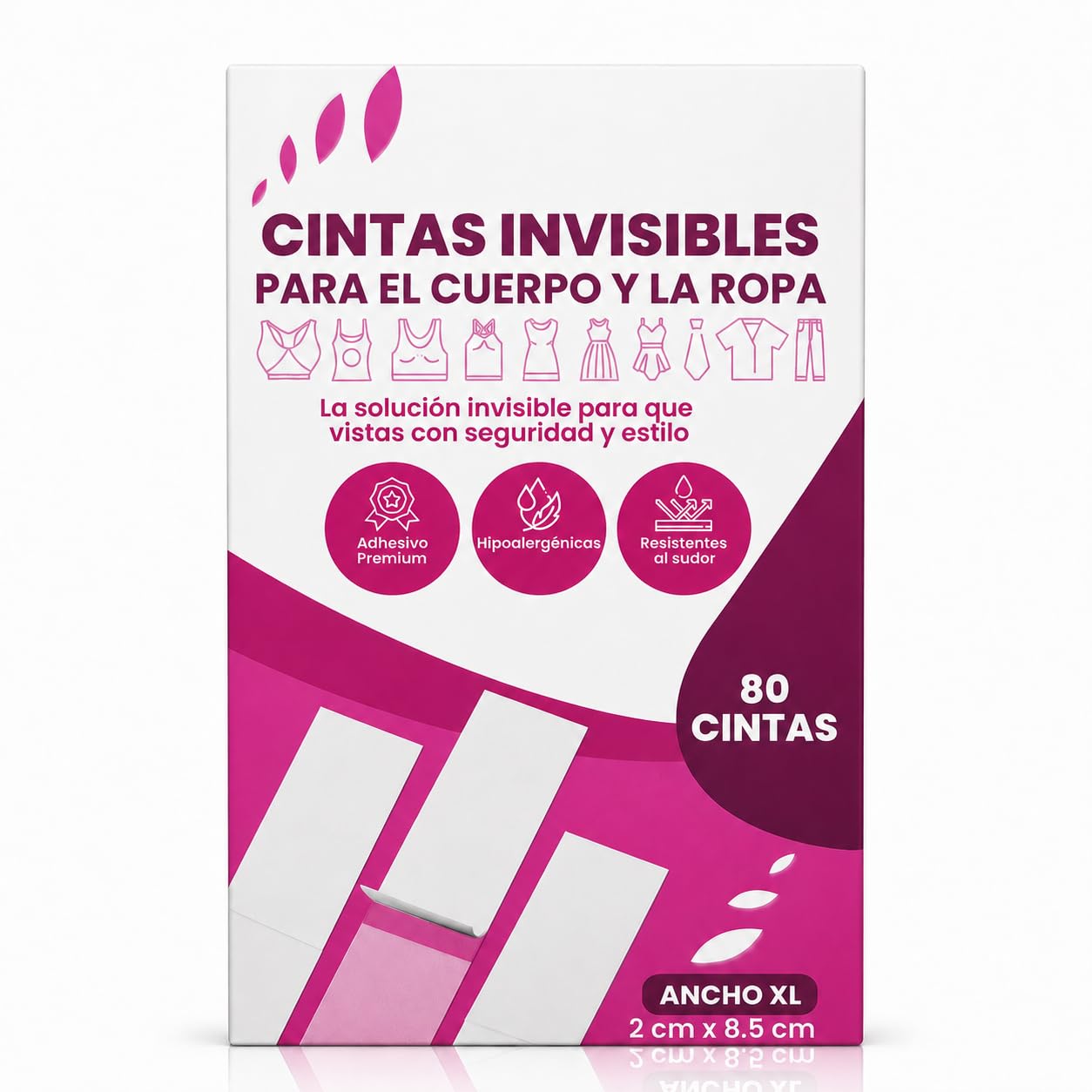 Cinta Doble Cara Invisible Adhesivo Natural Extrafuerte Resistente al Sudor Hipoalergénica para Ropa y Piel Sin Daños Sin Residuos