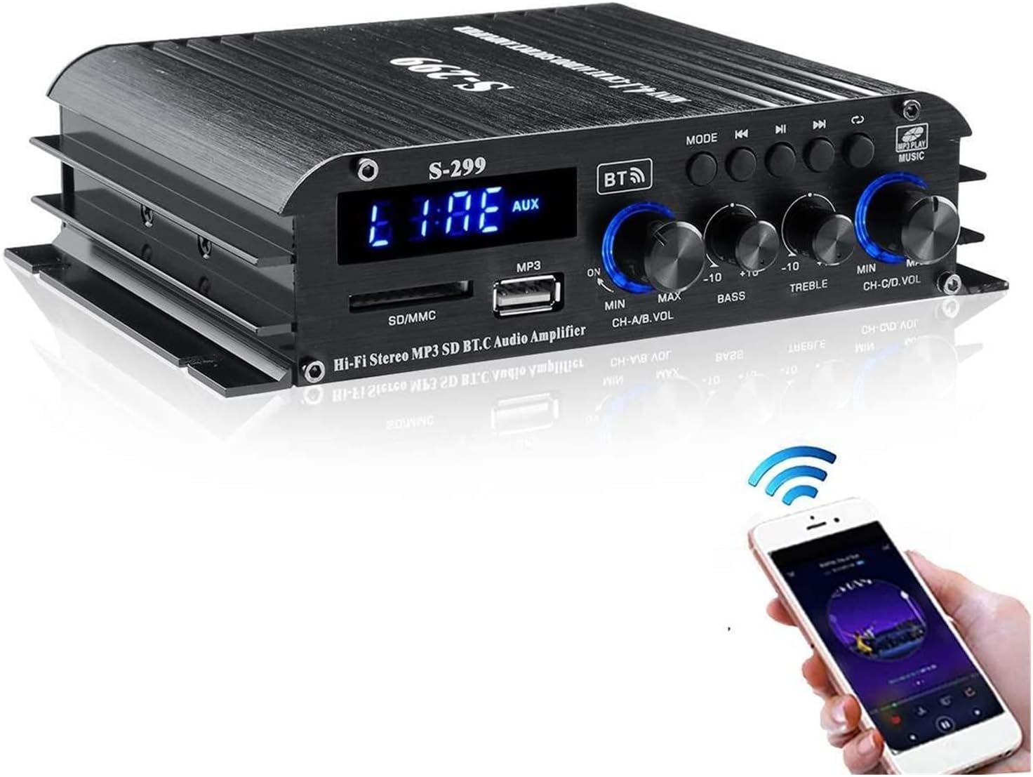 NHJYKJ Audio Amplifier 4 x 40.0 W 4.1 ch. Digital Bluetooth Power