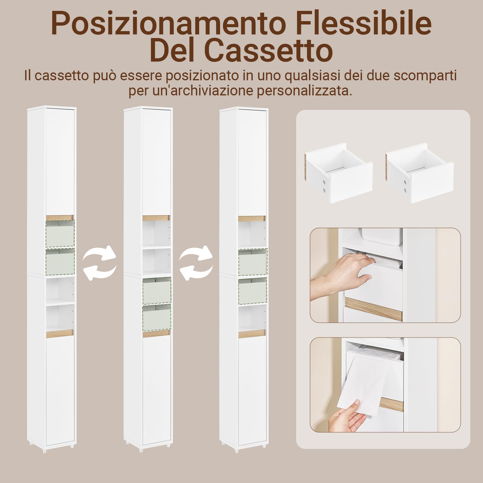 SoBuy Mobiletto Bagno Salvaspazio Colonna Stretta Armadietto Bagno con Cassetto & Ripiano Regolabile per Spazi Stretti WC Piccoli Bianco 20x20x96cm BZR151-W