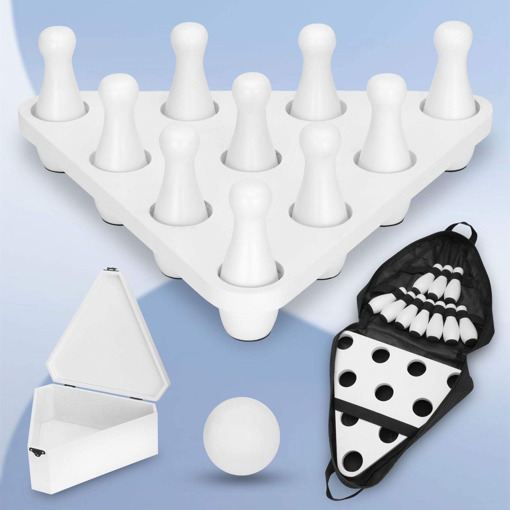 Shuffleboard Bowling Pin Set with 10 Pcs Premium Hardwood Bowling Pins Durable Triangular Pinsetter Resin Bowling Ball and Carrying Bag,with Deluxe Storage Box,Fun for Shuffleboard Games
