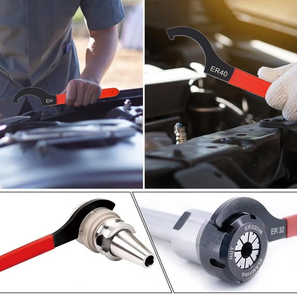 Juego de 6 llaves en forma de C hechas de acero de alto carbono, llave universal de gancho en C para sistema de suspensión y ajustes de choque (rojo y negro)