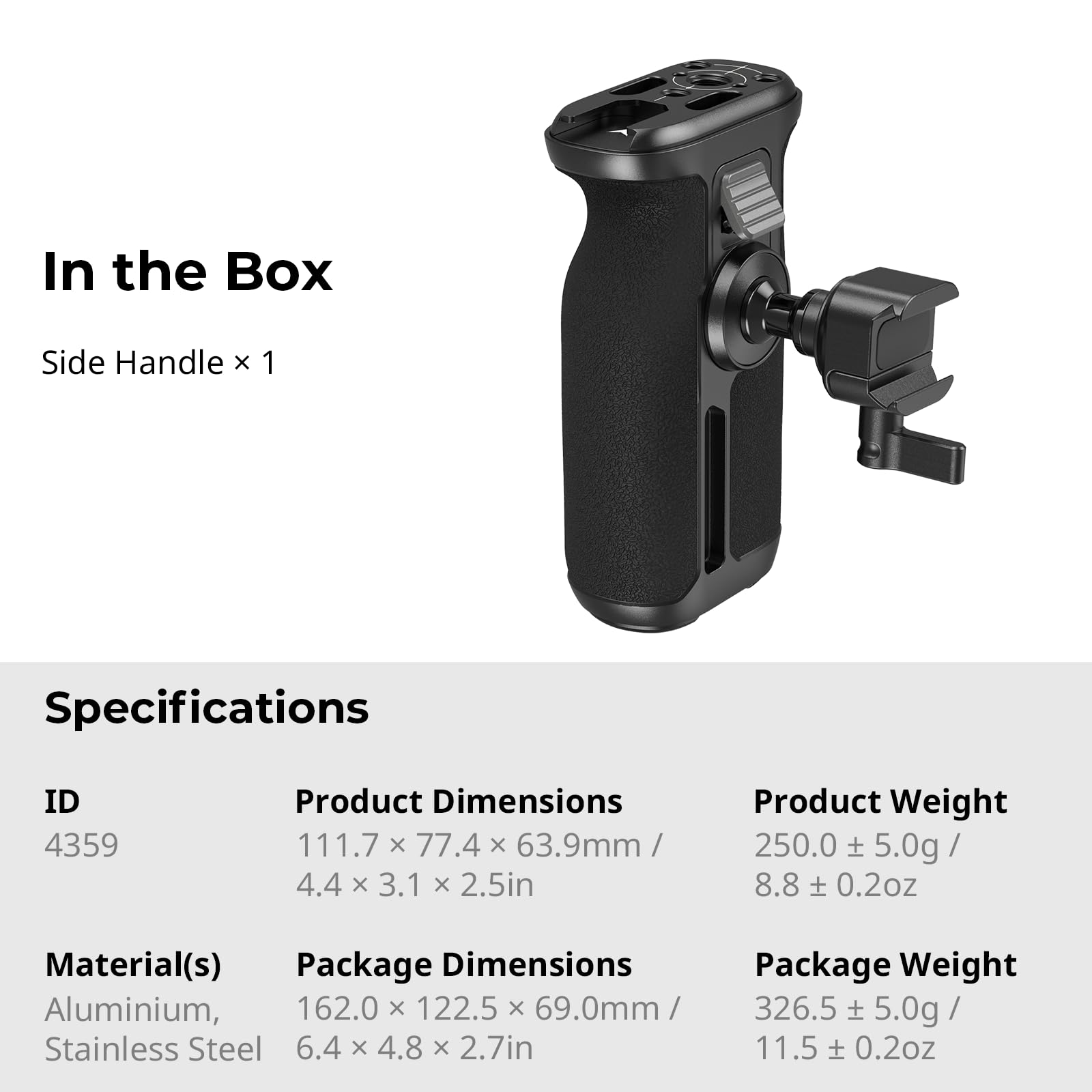 SMALLRIG NATO Side Handle para Mano Izquierda y Derecha, Mango Lateral Giratorio de 360° con Silicona Antideslizante, Orificios Roscados Integrados, Orificio para Correa de Muñeca, Cold Shoe - 4359