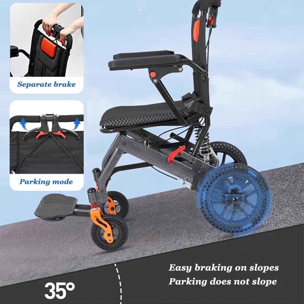 Silla De Ruedas Plegable Ultraligera para Adultos Y Discapacitados (Ancho De Asiento De 42 Cm), 12 Kg, Neumáticos Antipinchazos, Ideal para Espacios Reducidos