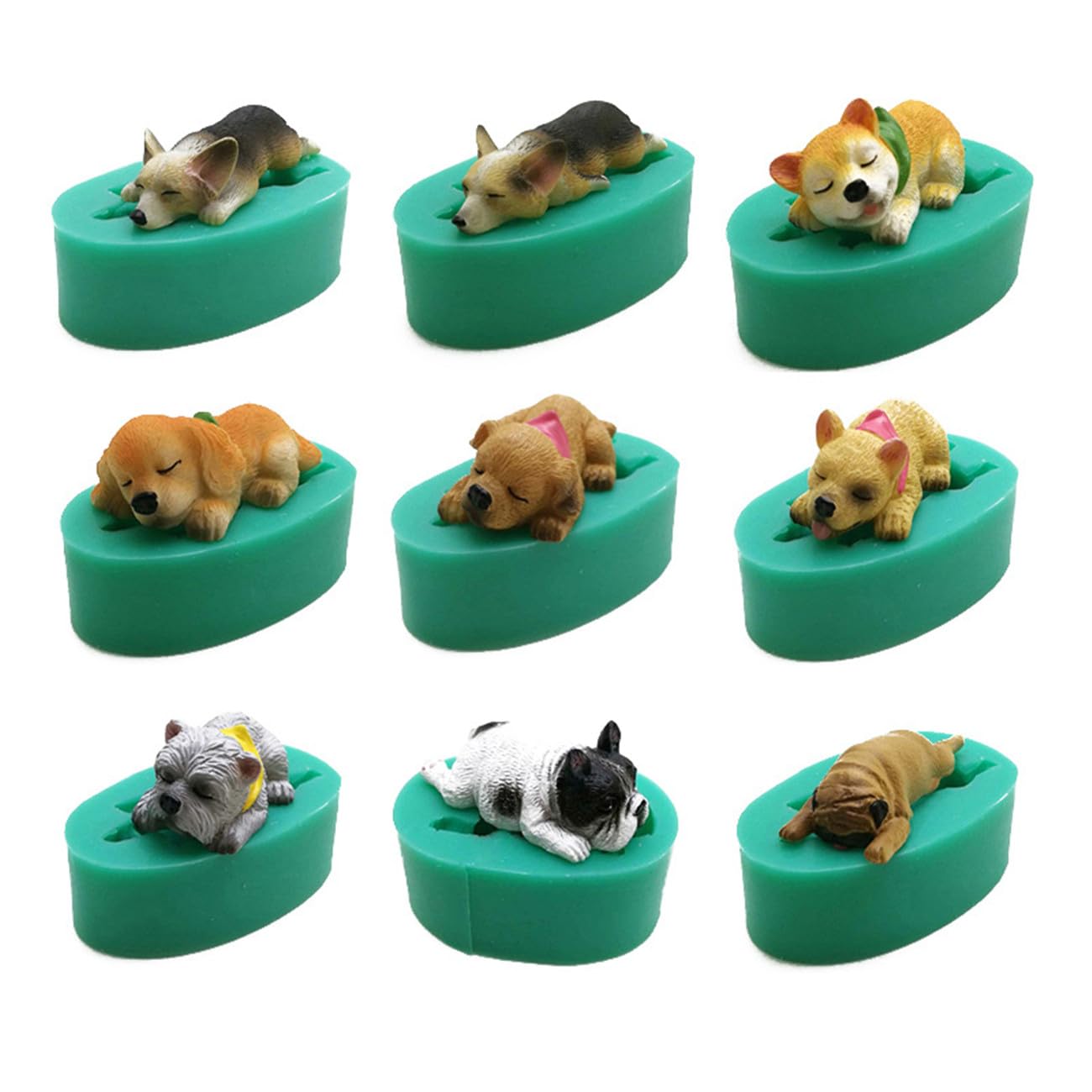 9PCS Mix Dog Silicone Mould Set for Candle, Fondant, Mousse Cake, Sugar Craft, Gumpaste Clay, Chocolate and Candy Making