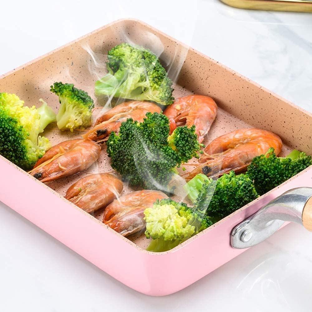 Japanese Tamagoyaki Pan, Omelette Pan for Stovetop and Induction Hobs, Frying Pan with Silicone Turner,Pink