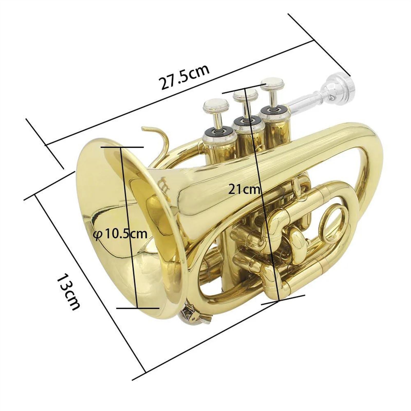 Standard Trąbka Mini Kieszonkowa Trąbka Bb Brass Instrument Rękawice Przenośna Trąbka Profesjonalna(Blue)