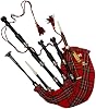 Scottish Full Size Bagpipe Silver Plain Mounts Black Finish Highland Bagpipes with accessories (Black Royal Stewart)