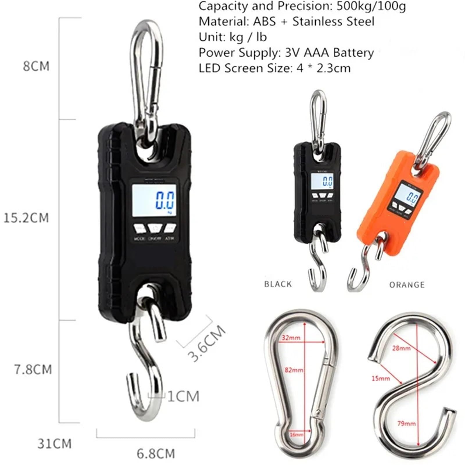 Bilancia digitale per gru, Bilancia Per Gru, Display Digitale Da 500 Kg Gancio Sospeso Pesatura Elettronica Viaggio Per Pesca,Fattoria, Pesca, Pesce,(Black)