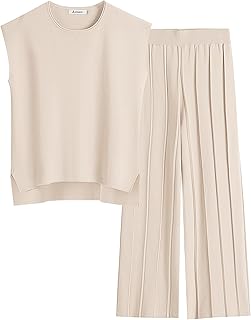 ANRABESS Women 2 Piece Lounge Sets Summer Casual Knit Sweater Vest Pant Set Beach Vacation Clothes 2026 Airport Outfits