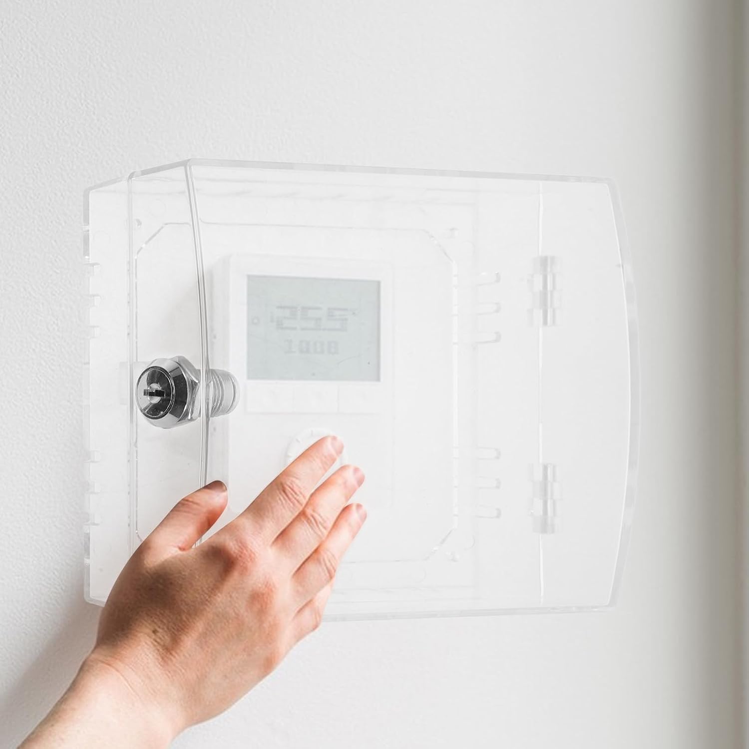 Acrylic Thermostat Lock Box with Key for Wall-mounted Thermostat Protection, Vent Holes for Monitoring and Sturdy Security, for Home and Office Use