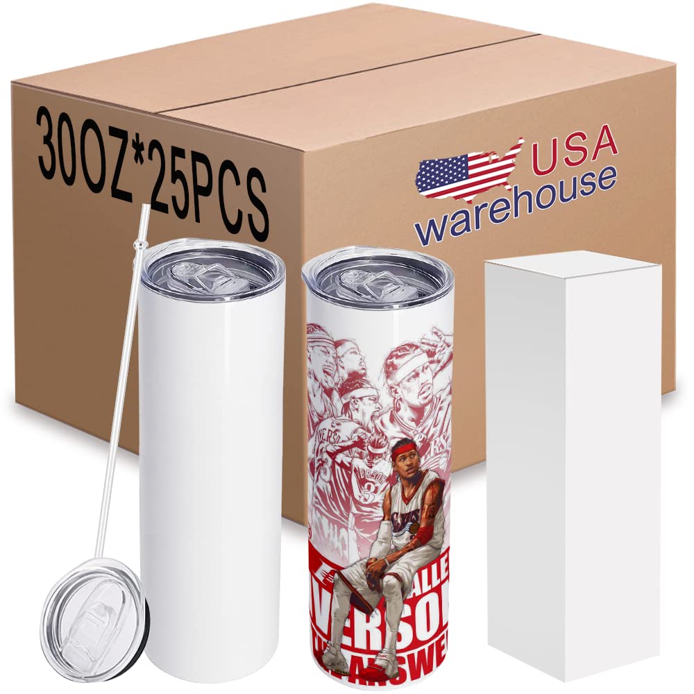 ZREGGUR 25 packs Metal mugs 30 oz sublimation Blanks tumblers skinny straight Double Wall coffee cups stainless steel